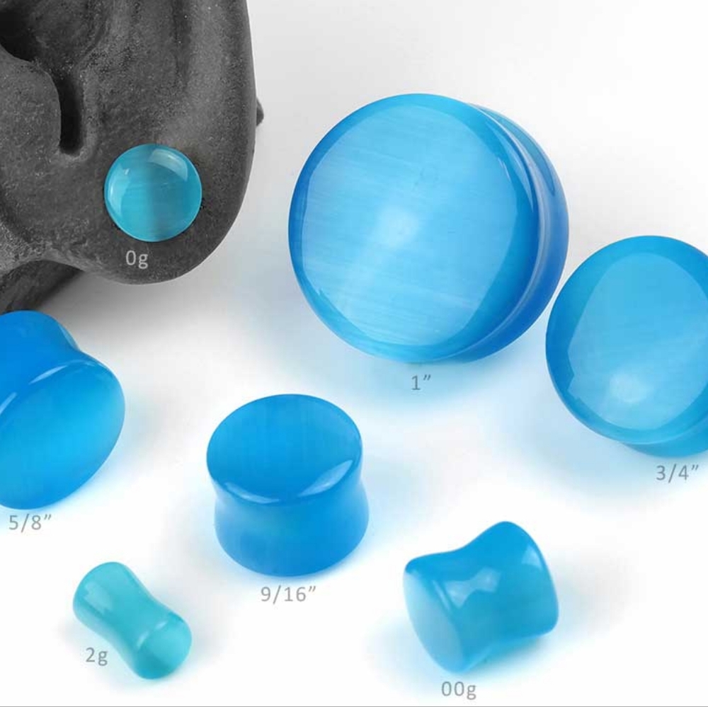 Blue Glass Cat Eye Plugs Tunnels